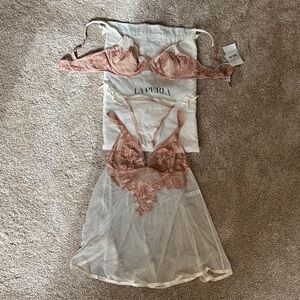 La Perla Lace Bra and Sheer Skirt Set - Pink and Cream